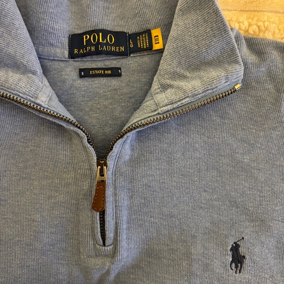 Men’s Ralph Lauren Estate Rib Quarter-Zip Mockneck Pullover L Soft Royal Heather - Picture 3 of 8